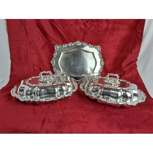 346 - A stunning pair of heavy silver plated Walker & Hall serving dishes.