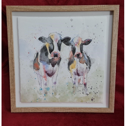 456 - A framed watercolour painting of cows, signed by the Artist. Measuring 31x31cm.