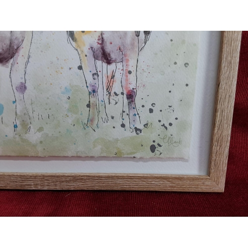 456 - A framed watercolour painting of cows, signed by the Artist. Measuring 31x31cm.