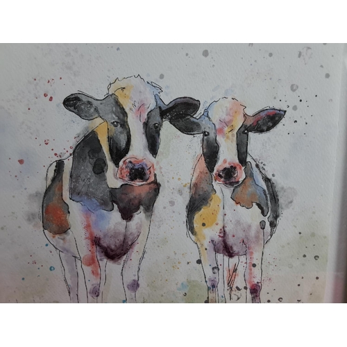 456 - A framed watercolour painting of cows, signed by the Artist. Measuring 31x31cm.