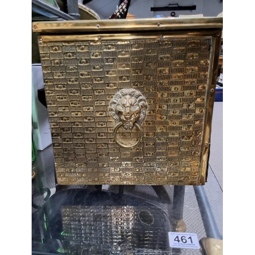 460 - A vintage/ retro brass bound fireside storage box.