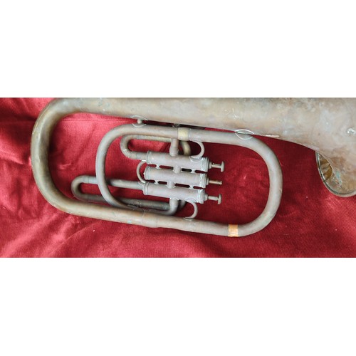 132 - An antique 1st Class - Hawkes & Sons Baritone horn (a/f).