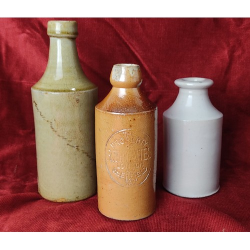 165 - A collection of 3 Victorian stoneware bottles, to include one marked, 'The Property of Thwaites - Lo... 