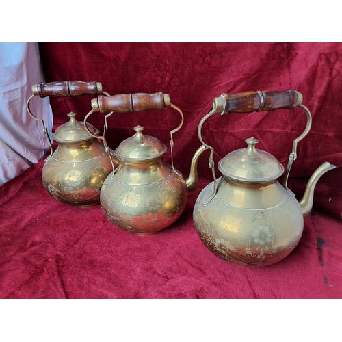 26 - A collection of 3 vintage/ antique brass kettles.