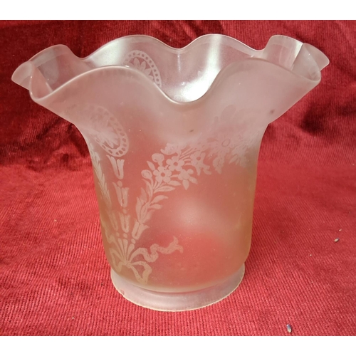 36 - An antique etched glass shade. Measuring 13cm in height.