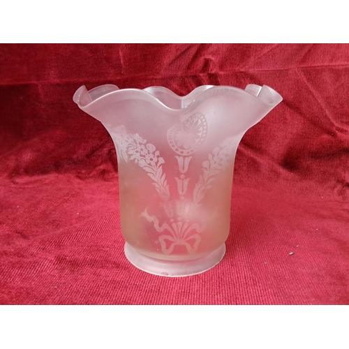 36 - An antique etched glass shade. Measuring 13cm in height.