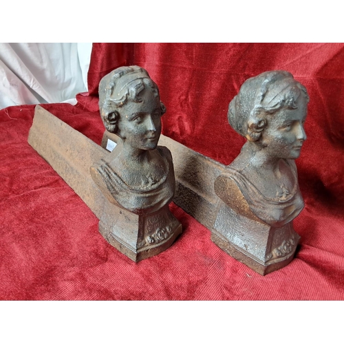 5 - A stunning & unusual pair of antique cast iron fire dogs/ busts.