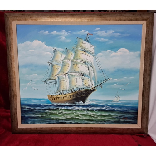 58 - A large original oil on canvas painting of a Galleon Ship, signed by the Artist, measuring approx. 7... 