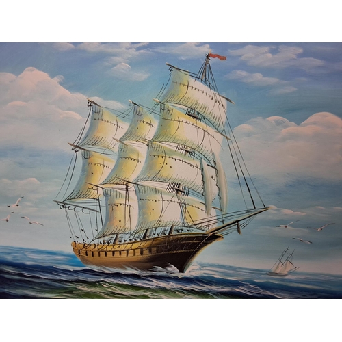 58 - A large original oil on canvas painting of a Galleon Ship, signed by the Artist, measuring approx. 7... 