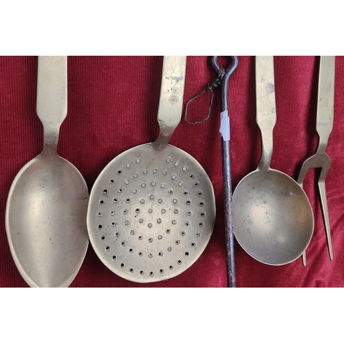 136 - An assortment of 5 vintage brass kitchen tools.