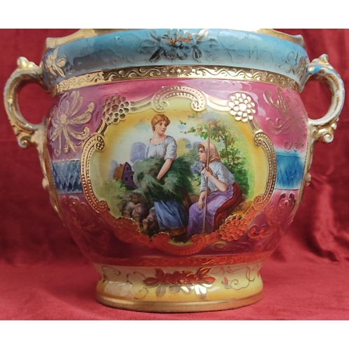 172 - A large antique planter, with decorative farming scene.