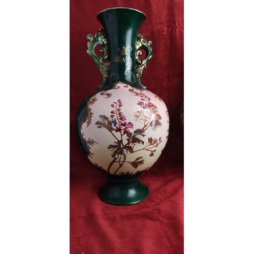 186 - A pair of stunning antique hand painted vases, each measuring 46cm tall. One has signs of old repair... 