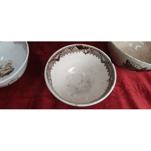 188 - A collection of 3 antique transferware bowls, to include 2 'Cow bowls' & a large hand painted piece.