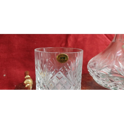 190 - A vintage Tyrone Crystal 'Batchelors' set, to include small decanter, whiskey tumbler & tray.