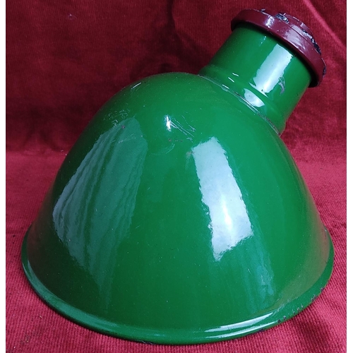 111 - A vintage industrial green enamel factory shade. Measuring approx 23cm in diameter.