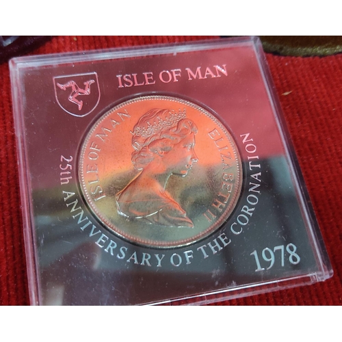 135 - 2 vintage coin paperweights & a Isle of Man commemorative Crown coin.