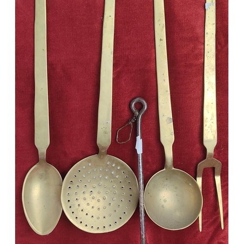 136 - An assortment of 5 vintage brass kitchen tools.