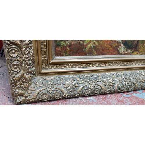 137 - A stunning original oil on canvas painting of a country house scene, in gilt frame. Measuring 84cm x... 