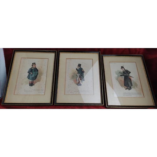 144 - A set of 3 framed illustrations/ portraits. Measuring approx 29cm x 22cm.