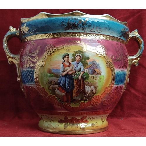 172 - A large antique planter, with decorative farming scene.