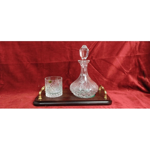 190 - A vintage Tyrone Crystal 'Batchelors' set, to include small decanter, whiskey tumbler & tray.