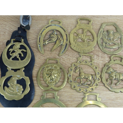 217 - A collection of 10 vintage horse brasses.