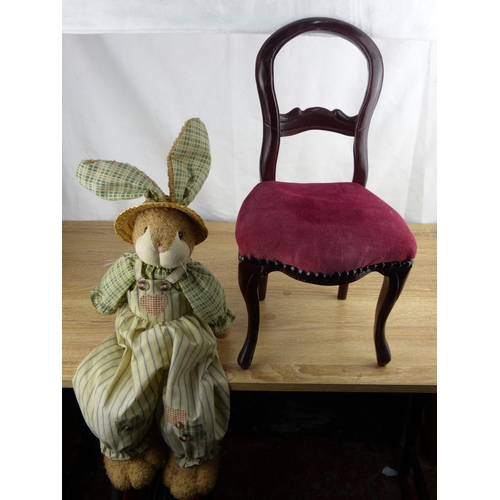 275 - A miniature balloon back chair & toy rabbit.