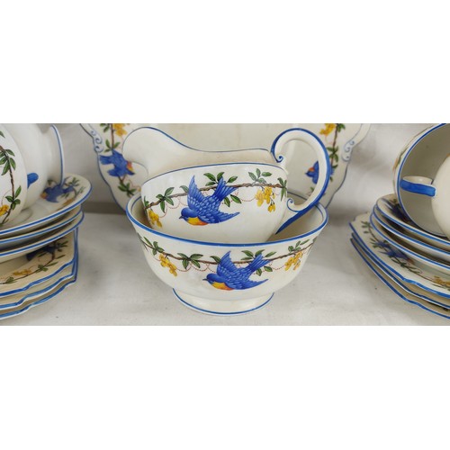 65 - A stunning vintage Aynsley teaset, decorated with bluebirds.