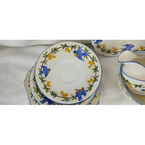 65 - A stunning vintage Aynsley teaset, decorated with bluebirds.