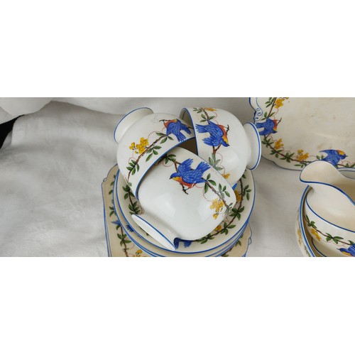 65 - A stunning vintage Aynsley teaset, decorated with bluebirds.