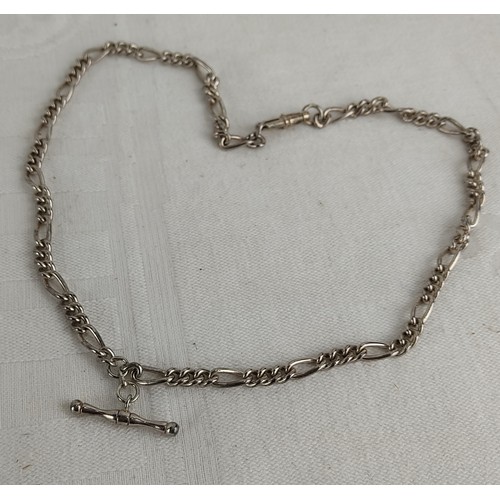 95 - A Sterling Silver Albert chain with T-Bar. Weighing 31.29 grams.