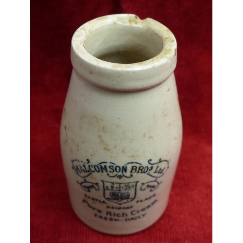 416 - A rare Malcolmson Bros Ltd stoneware cream jar (a/f).