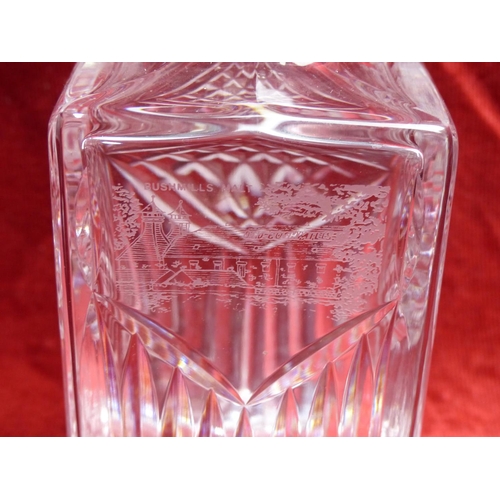 431 - A very rare stunning Tyrone Crystal Old Bushmills Malt decanter with etched detail of the Old Bushmi... 