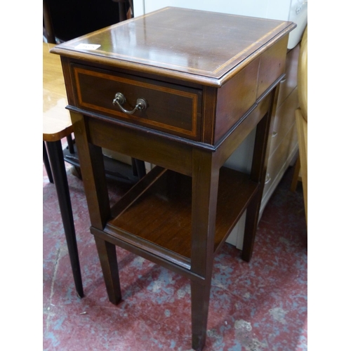 465 - Antique mahogany inlay plantstand/lamp table with two drawers and undershelf.