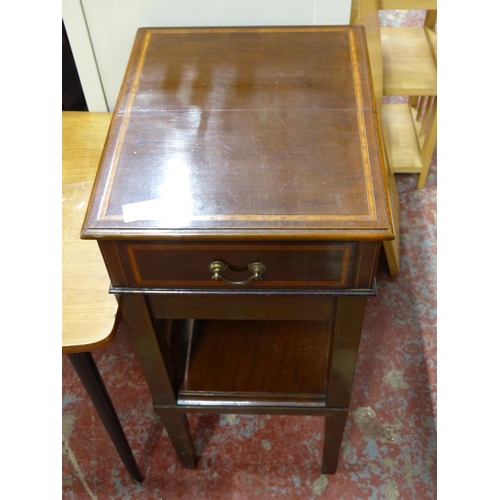 465 - Antique mahogany inlay plantstand/lamp table with two drawers and undershelf.