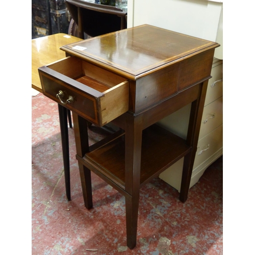 465 - Antique mahogany inlay plantstand/lamp table with two drawers and undershelf.