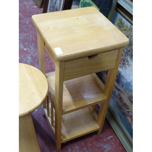 466 - A vintage Suzy stool by Adrian Reed & shelving unit with drawer.