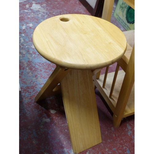 466 - A vintage Suzy stool by Adrian Reed & shelving unit with drawer.