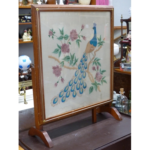 472 - A vintage tapestry panel firescreen.