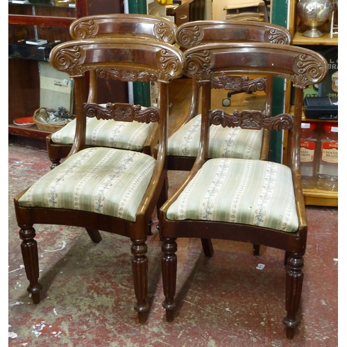 473 - Four antique style dining room chairs with upholstery.