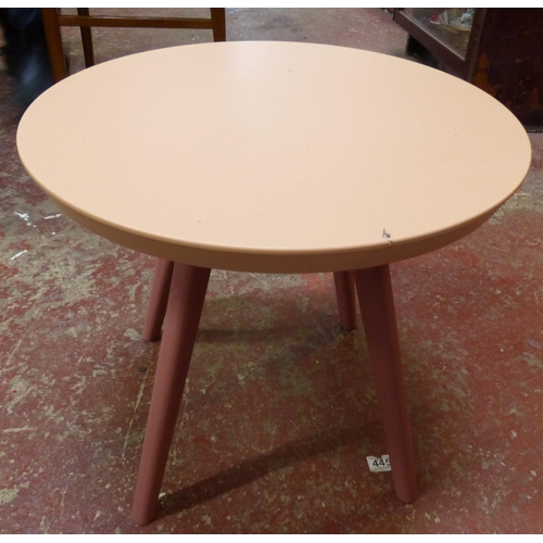 484 - An upcycled occasional table, measuring 50cm diameter by 46cm high.