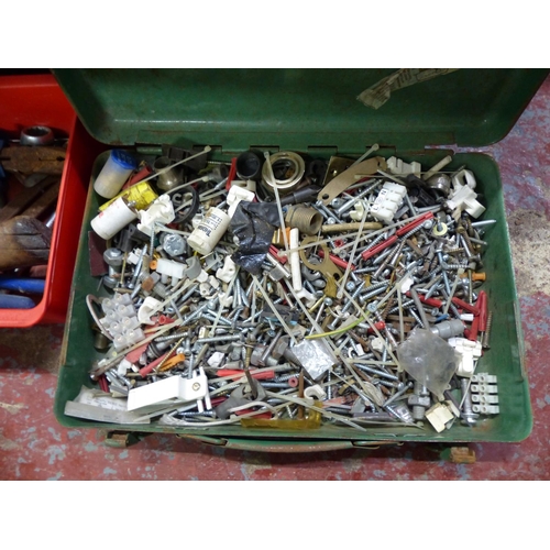 485 - A large tool box containing an assortment of tools, nails etc.