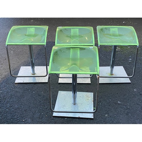 434 - A set of four rare vintage transparent fluorescent green bar stools by Italian designer Pedrali.