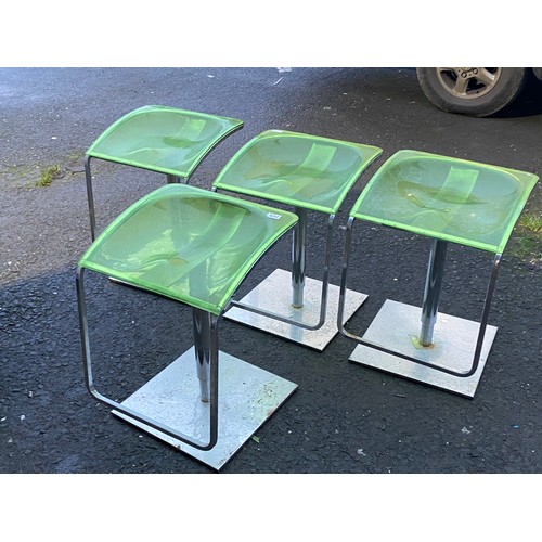 434 - A set of four rare vintage transparent fluorescent green bar stools by Italian designer Pedrali.