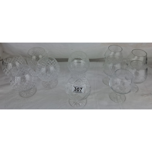 307 - An assortment of cut-glass and Tyrone crystal brandy balloons.