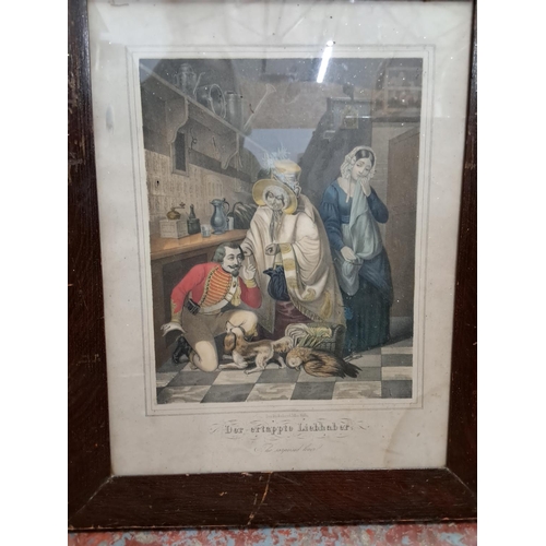 336 - A pair of antique framed prints. Measuring approx 52cm x 42cm