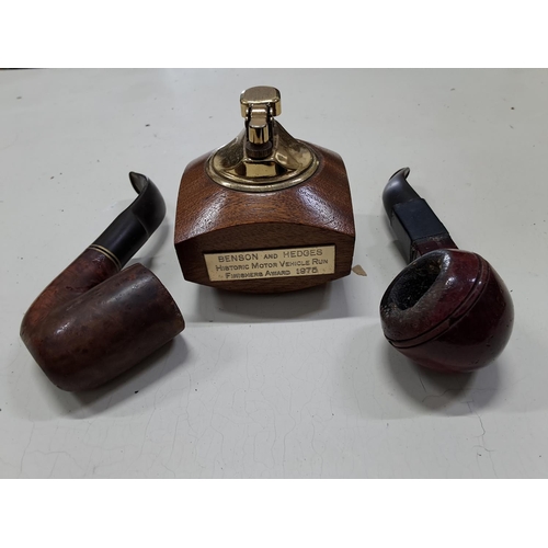 369 - A Peterson Irish pipe, a  Gabry pipe and a table lighter, presented by Benson and Hedges for the his... 