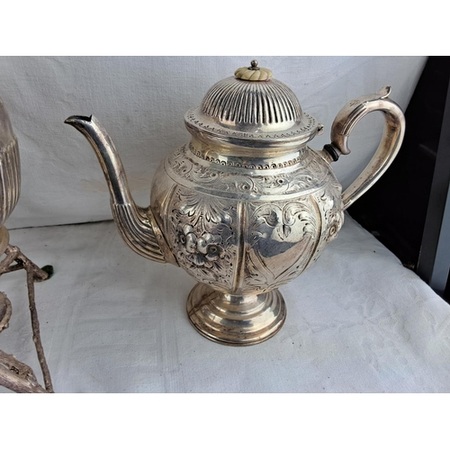 389 - An assortment of silver-plated teapots, to include Spirit Kettle.