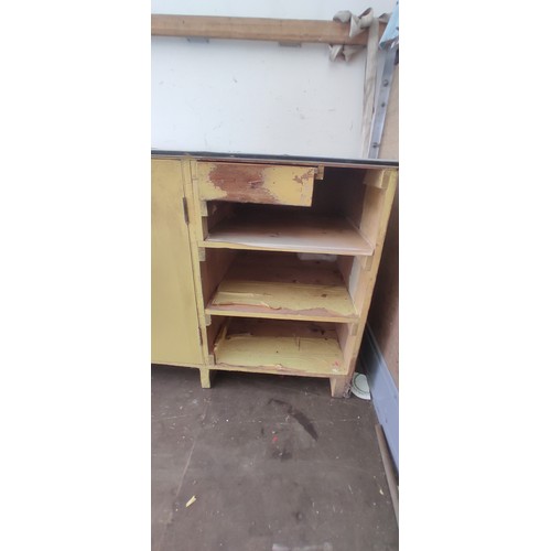 278 - A large vintage shop counter, measuring 305cm x 85cm x 61cm.