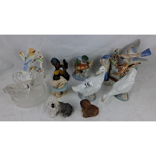 16 - An assortment of ceramics to include a pair of Nao Geese and more.